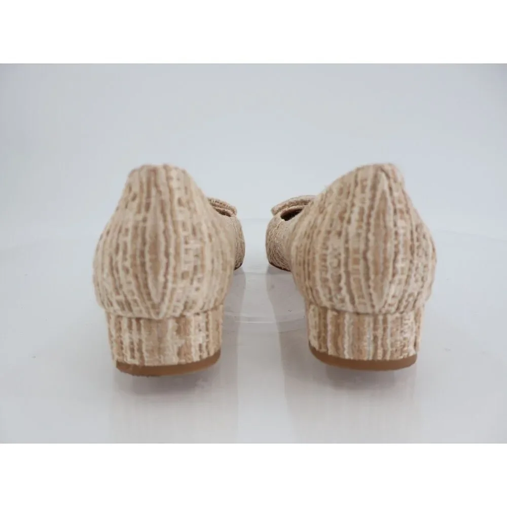 ANN MASHBURN Beige Tweed Low Heel Pumps with Buckle